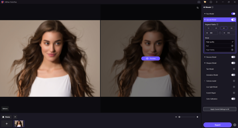 透過FotorPea AI模型增強圖片