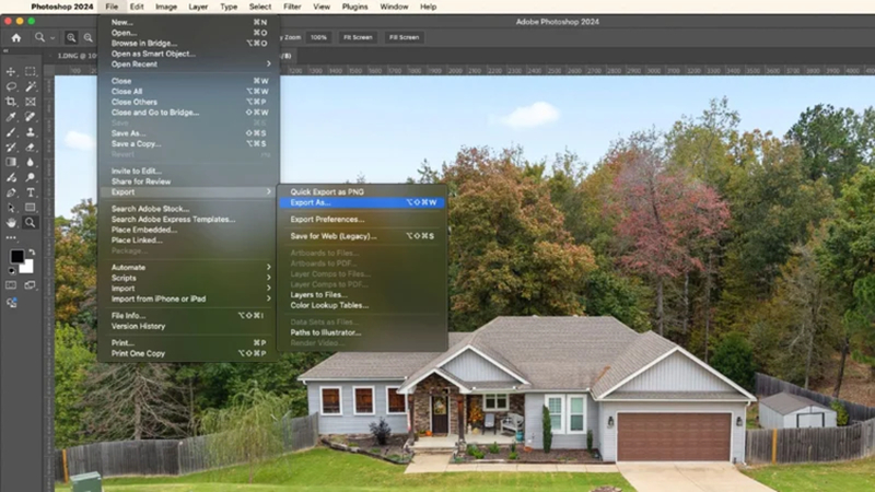 exporting an edited real estate photo from adobe photoshop