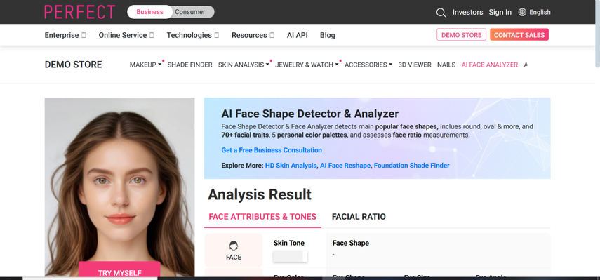 rilevatore di forma del viso AI con PerfectCorp