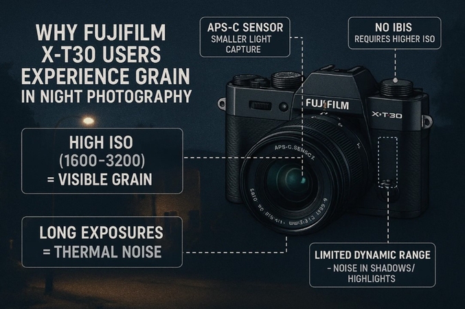 reasons night photography has grain