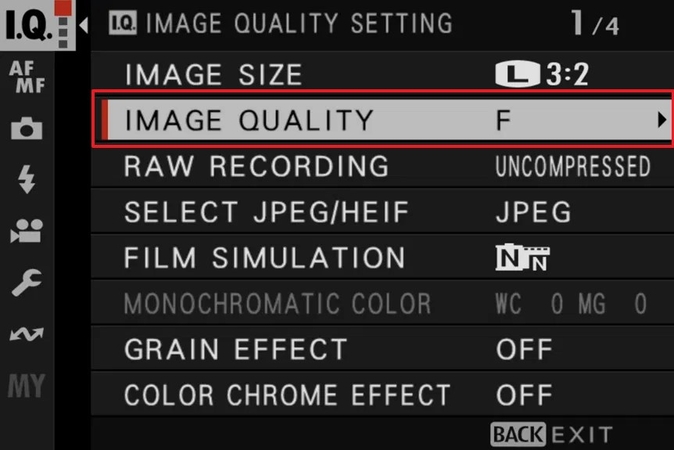 navigate image quality option
