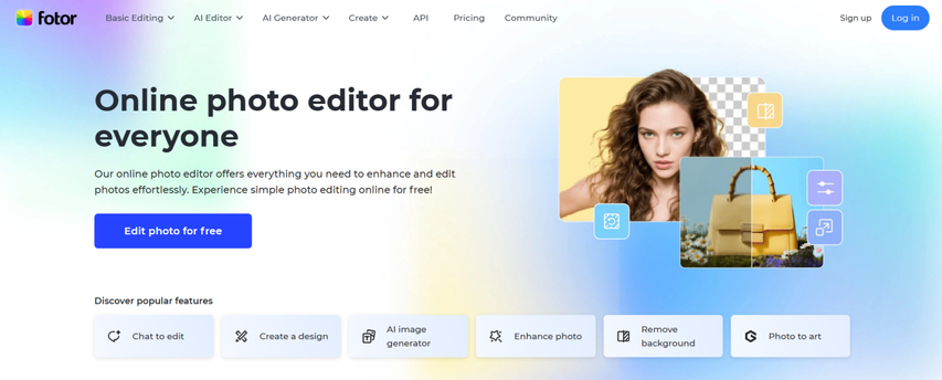 homepage screenshot of fotor online photo editor