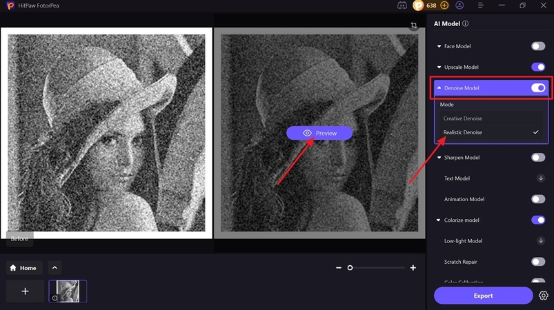 choose denoising model and hit preview