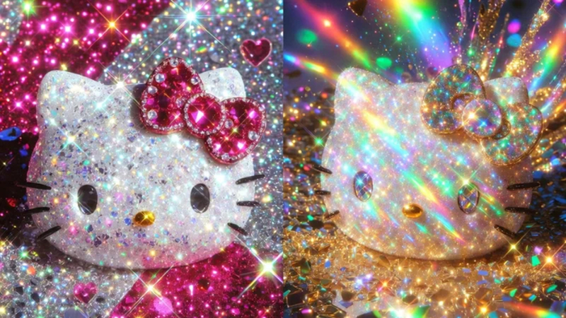 glitter hello kitty pfp with sparkle effects