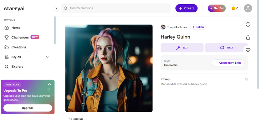 harley quinn ai art generator starryai