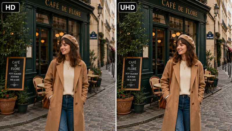 HD to UHD AI upscaling comparison