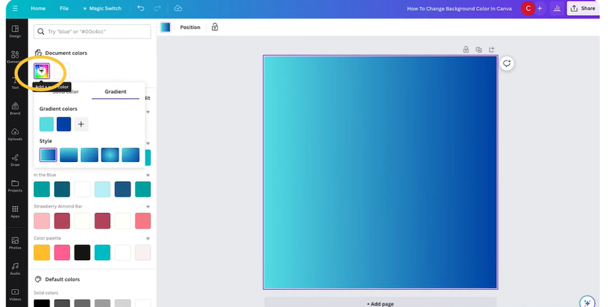 how to change the background color in canva