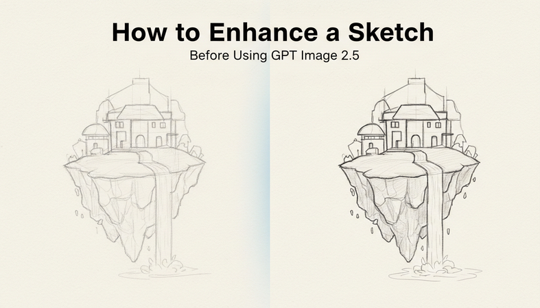 Before and after comparison showing how to enhance a rough sketch with AI
