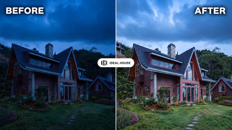 Property exterior before and after Ideal House AI enhancement