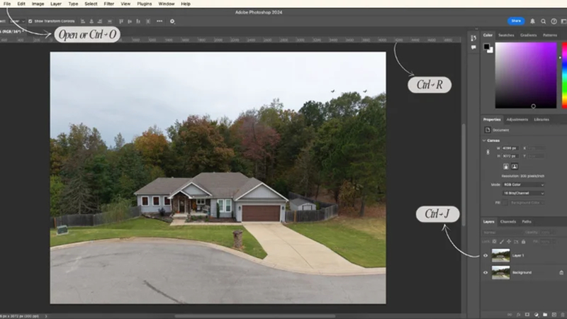 importing a real estate property photo into adobe photoshop