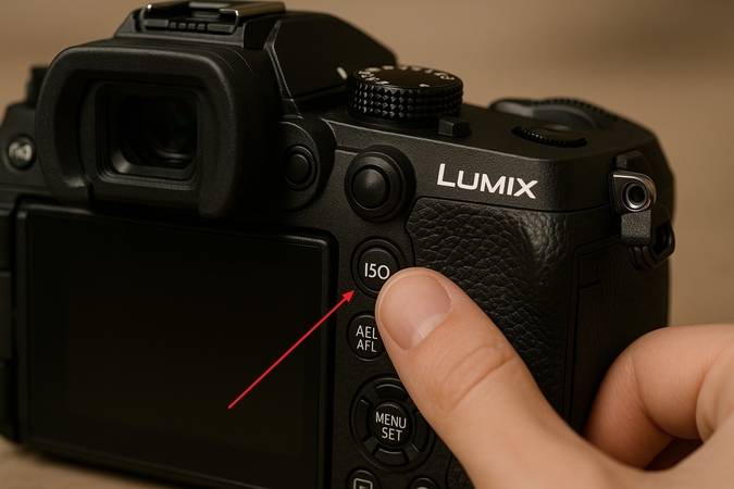 find iso button on camera