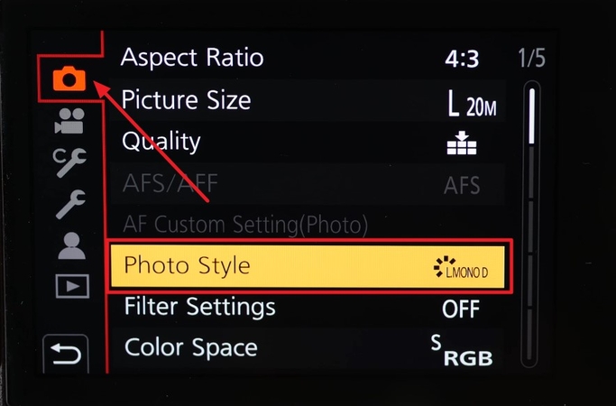 select photo style lumix camera settings