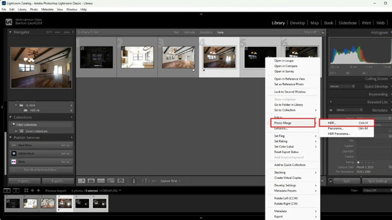 merging bracketed real estate photos into hdr in lightroom
