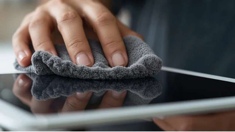 applying gentle pressure with microfiber cloth on ipad bright pixel