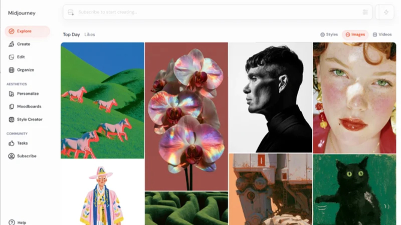 midjourney homepage interface