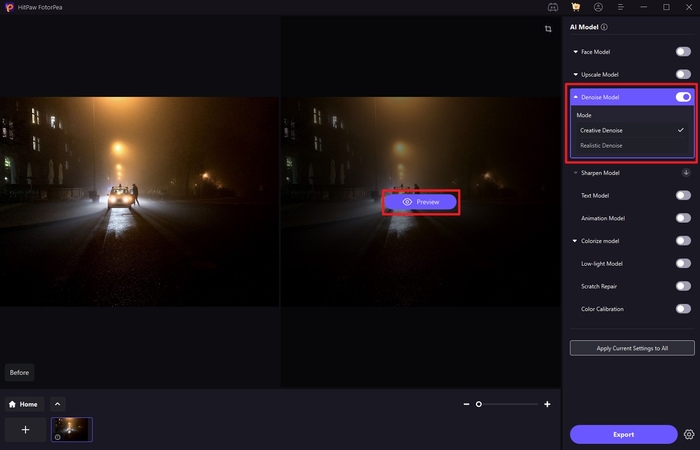 enable denoise model on fotorpea