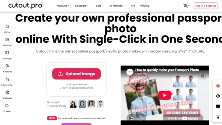 open cutout.pro passport photo maker in a web browser