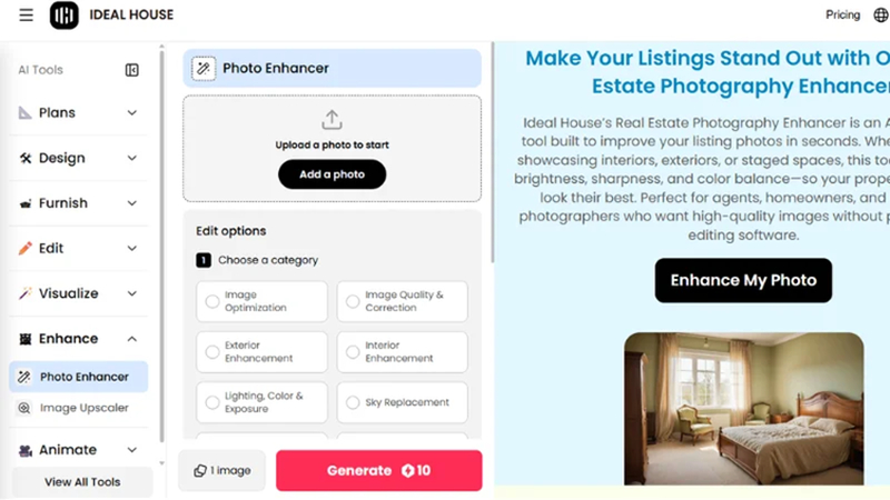 opening the ideal house photo enhancer online tool