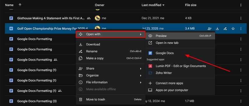 open word in google docs