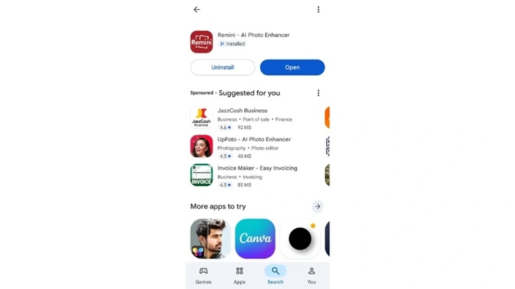 open the remini ai photo enhancer on mobile or web