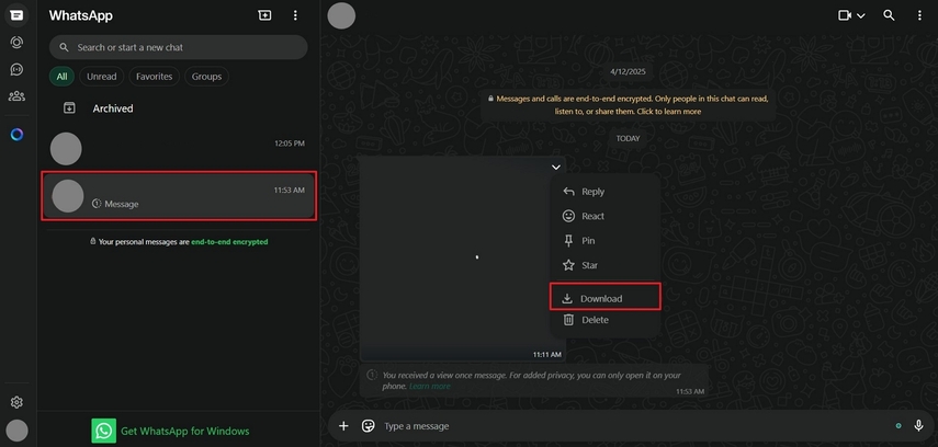 download view-once image through extension added