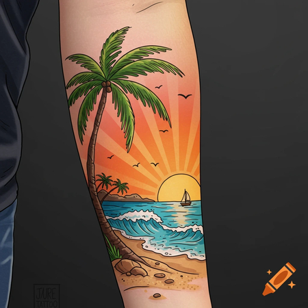 palm tree tattoo compass