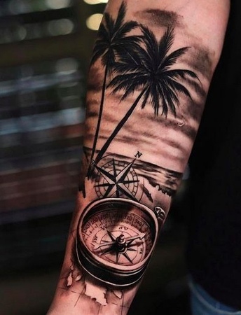 palm tree tattoo compass