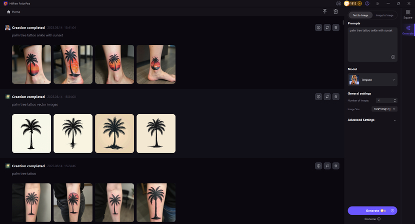 palm tree tattoo generated