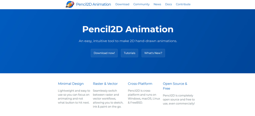 homeapgae screenshot of pencil2d animation