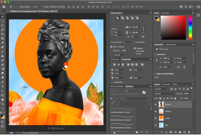 Professional retouching of a student headshot inside Adobe Photoshop.