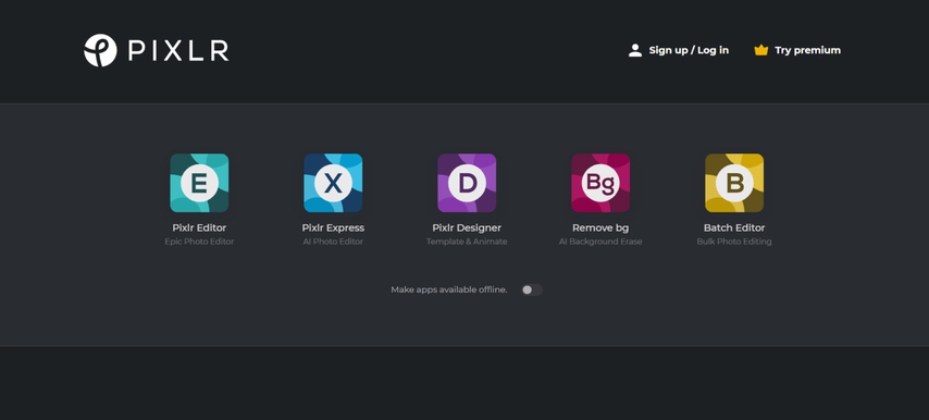 homepage screenshot of pixlr