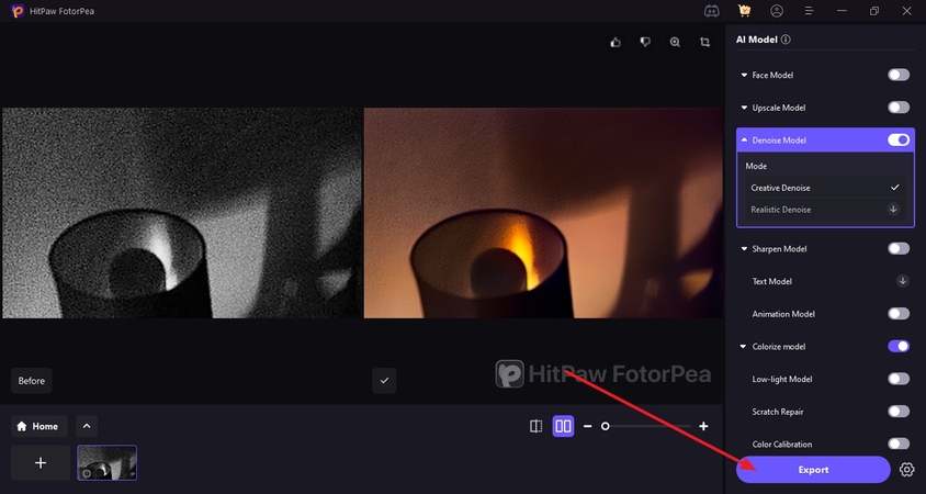 export high-quality image using fotorpea