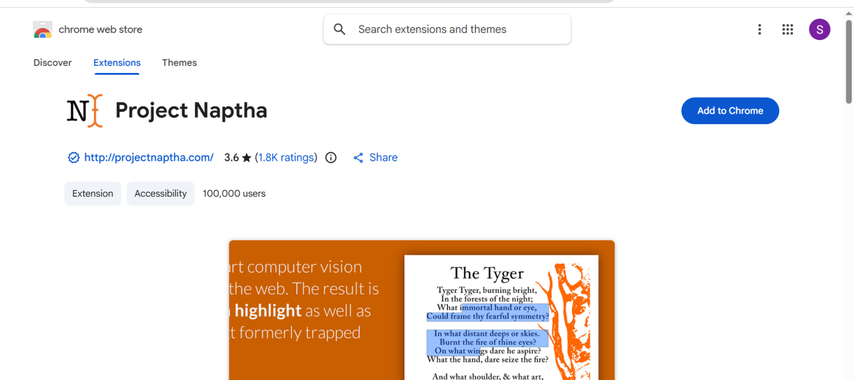 project naptha selecting text inside images