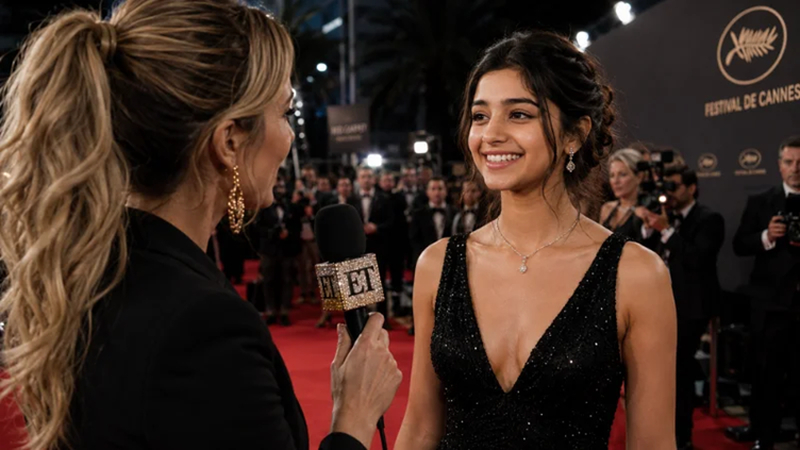 red carpet interview moment cannes editorial ai photo