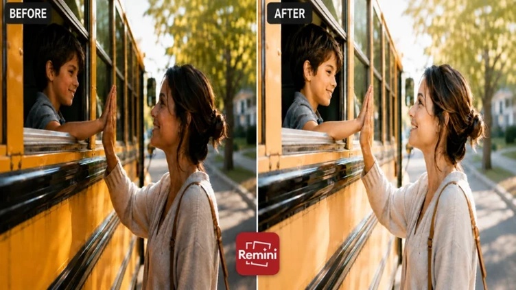 remini before and after enhancement of an old school photo