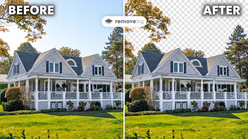 real estate marketing image before and after background removal