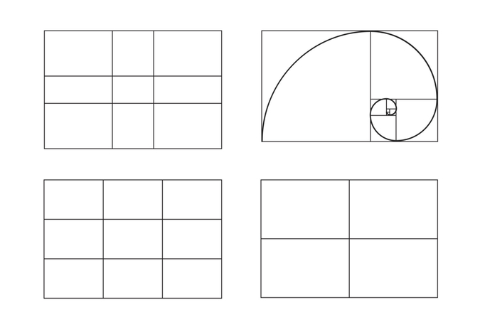 Diagram showing the rule of thirds grid layout applied to a landscape photo composition