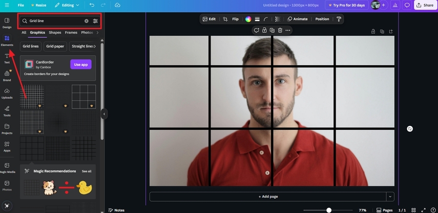 apply grid on picture canva