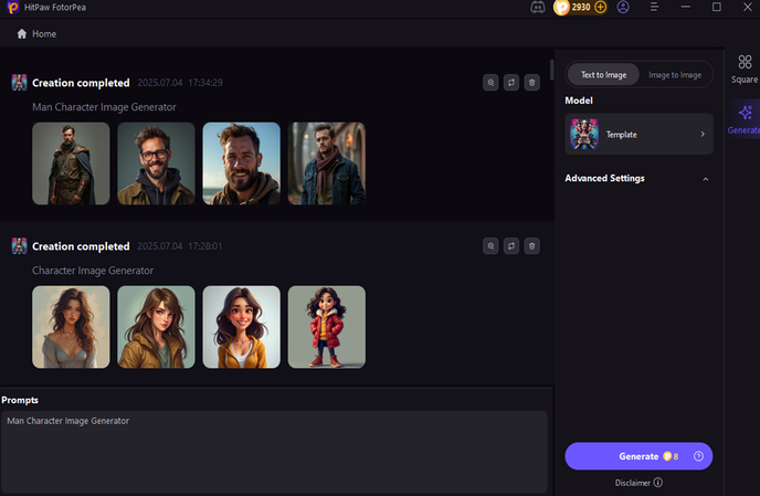 selecting the generate