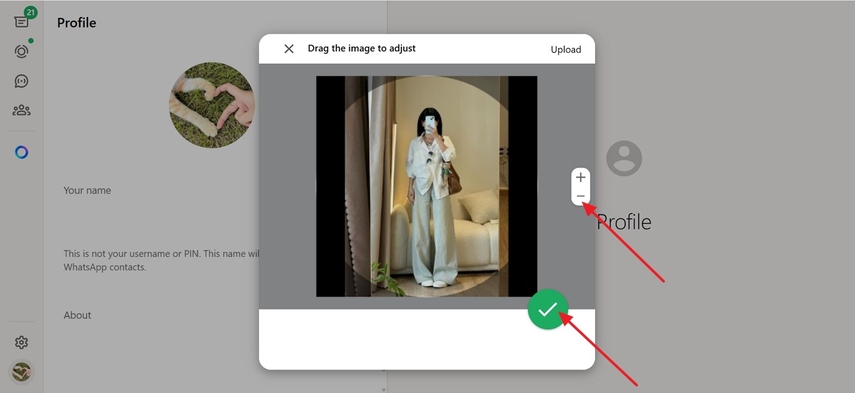 WhatsApp 프로필 사진 조정 및 저장