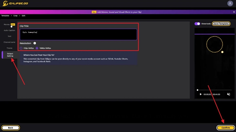 add clip title confirm tiktok export