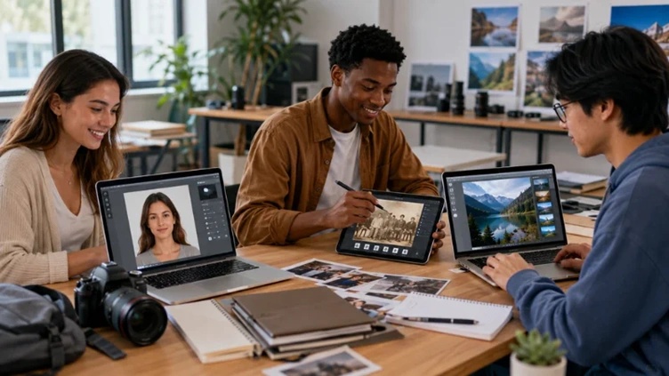 students enhancing ID photos, school memories, and project images