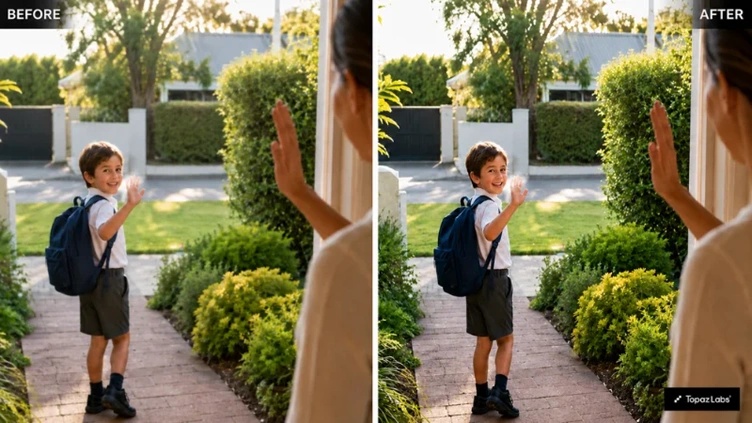 topaz photo ai before and after blurry school photo enhancement