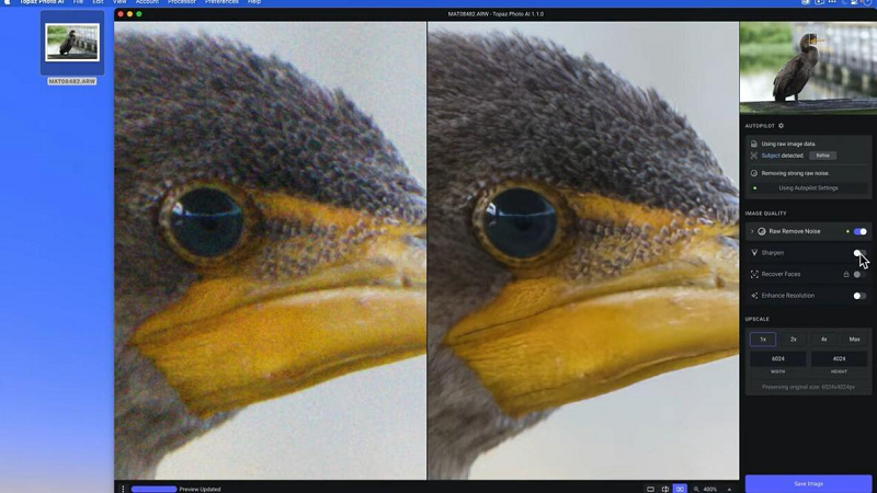 Topaz Photo AI enhancement interface