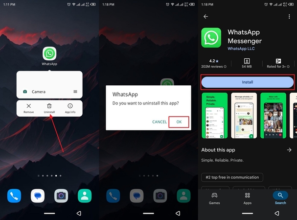 download whatsapp again after deleting