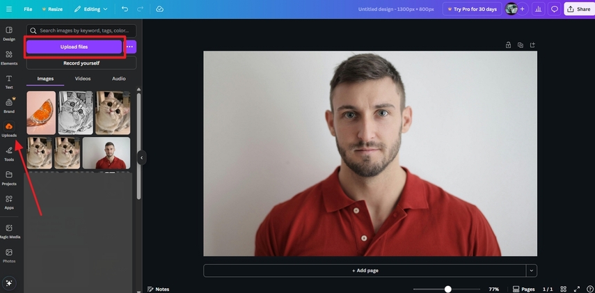 use upload icon on canva
