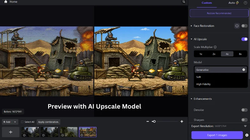 4K 디스플레이용 이미지를 개선하는 gaming screenshot enhancer
