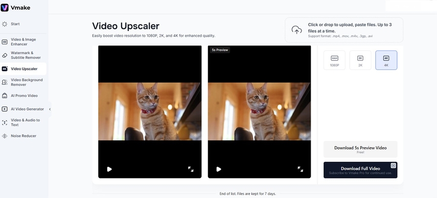 upscale video quality with vmake