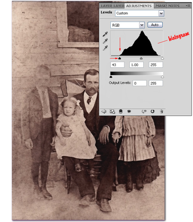 Photoshopレベル補正でスキャン画像の色あせを除去