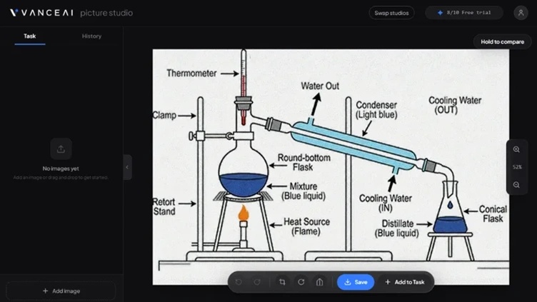 vanceai enlarging scanned educational material in a browser
